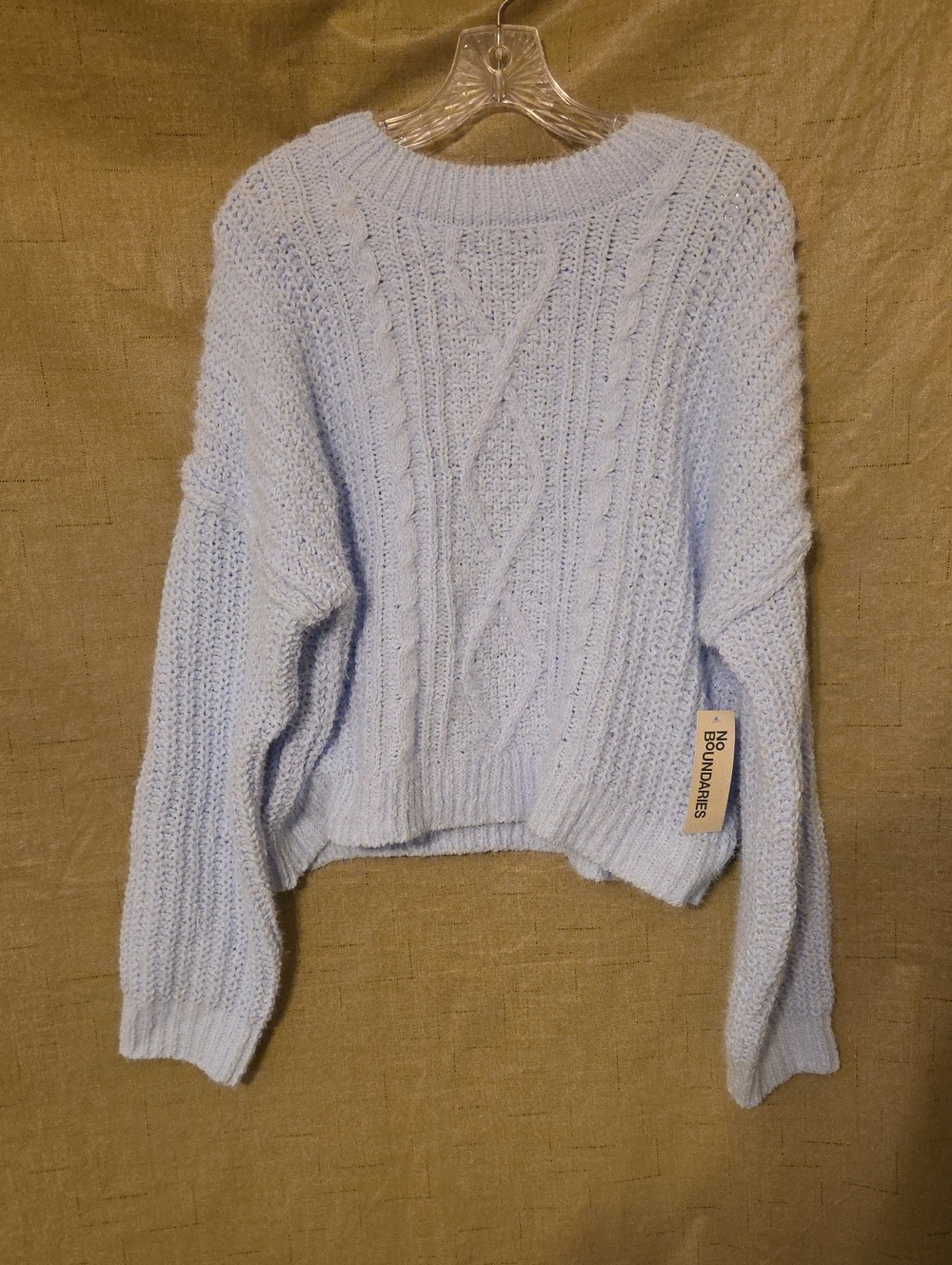 No Boundaries Pastel Blue Cable Knit Crew Sweater